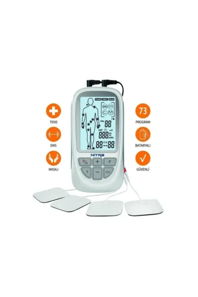 NitraPlus Bataryalı Ve Şarjlı 2 Kanallı Tens , Ems , Masaj Cihazı 73 Programlı Tens Cihazı