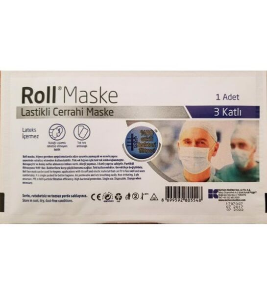 Roll Steril Lastikli 3 Katlı Maske - 50 Adet