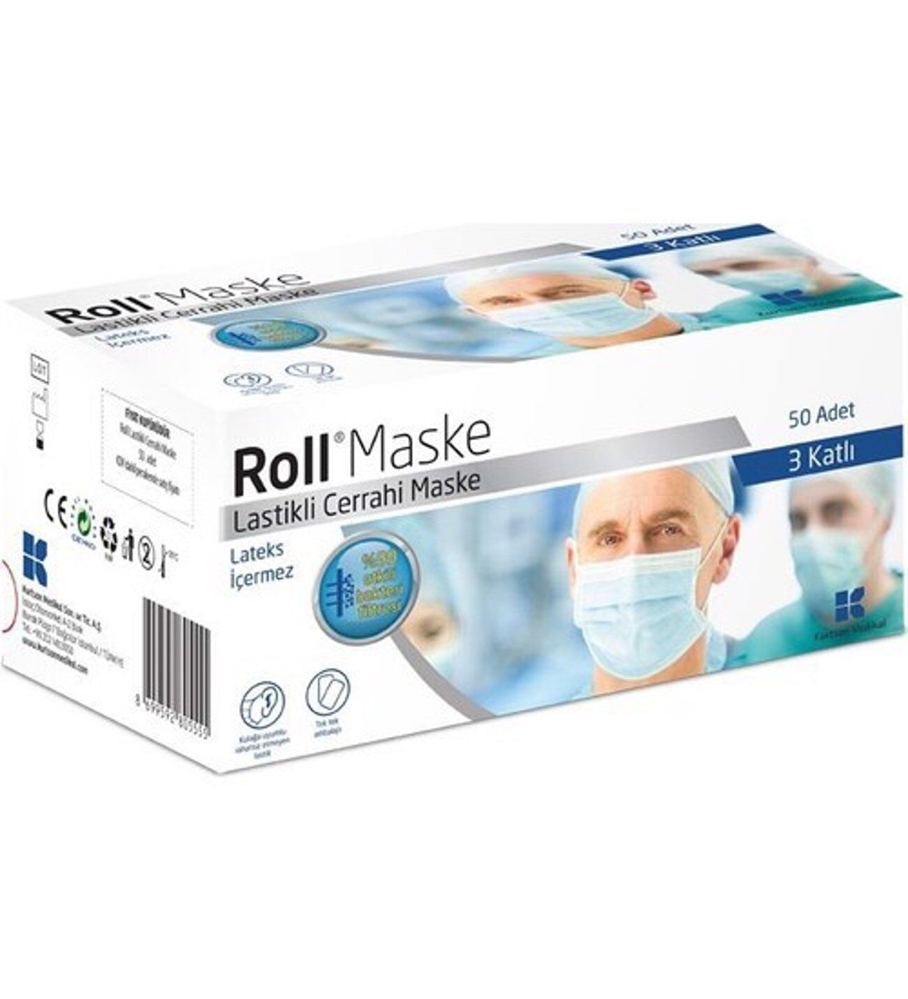 Roll Steril Lastikli 3 Katlı Maske - 50 Adet