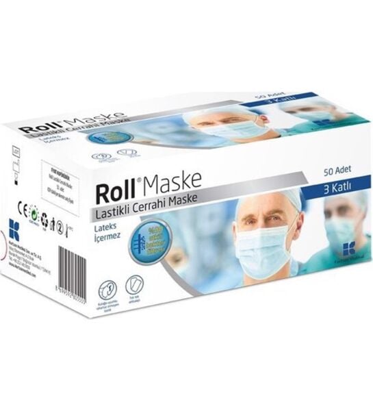 Roll Steril Lastikli 3 Katlı Maske - 50 Adet
