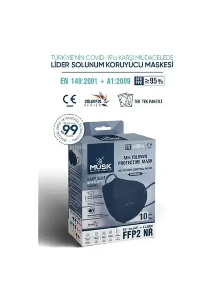 MUSK Maske N95 FFP2 Meltblown Koruyucu Maske 40 Adet (Lacivert)