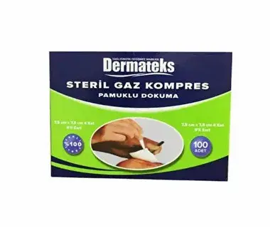 Dermateks Steril Gazlı Bez Gaz Kompres 7.5 * 7.5 cm 4 Kat 100'LÜ