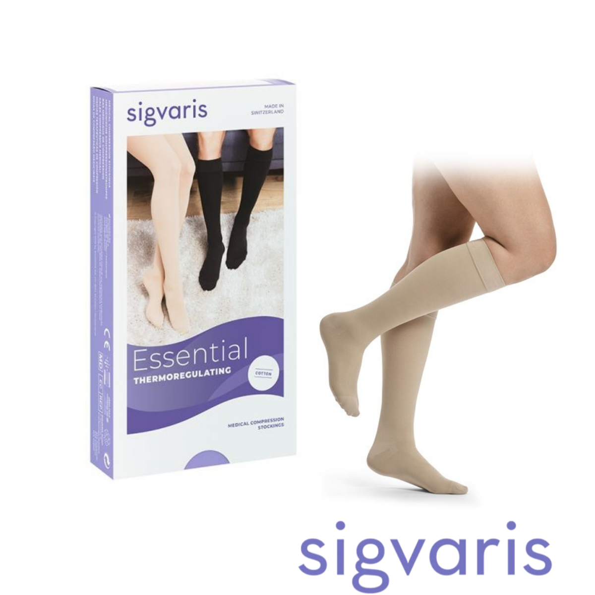 Sigvaris Thermoregulating ( Cotton ) Serisi Diz Altı Varis Çorabı | Hassas Ciltlere Özel Zarif ve Elastik