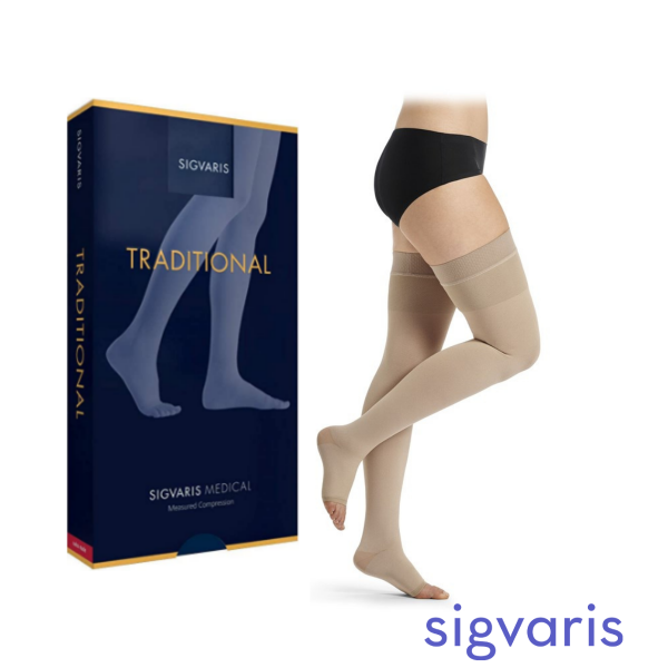 Sigvaris Tradational 504 Serisi Diz Kasık Arası Silikonlu CCL3 Yüksek Basınç Varis Çorabı | Doğal Kauçuk Çift Kat Örgü