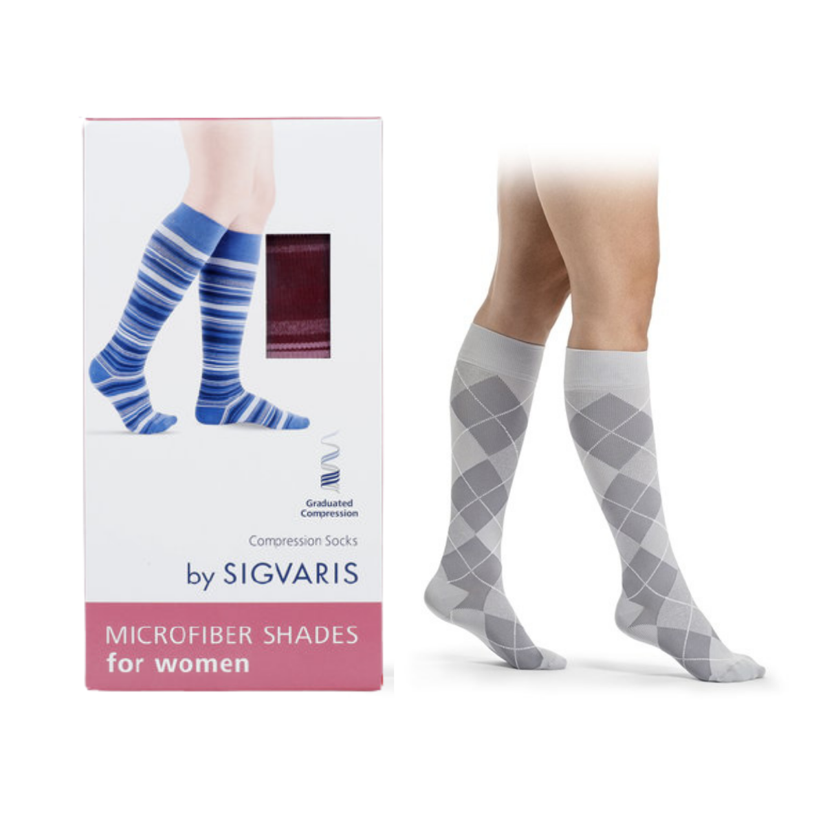 Microfiber Shades Argyle Platin Desenli Kadın Dizaltı Varis Çorabı